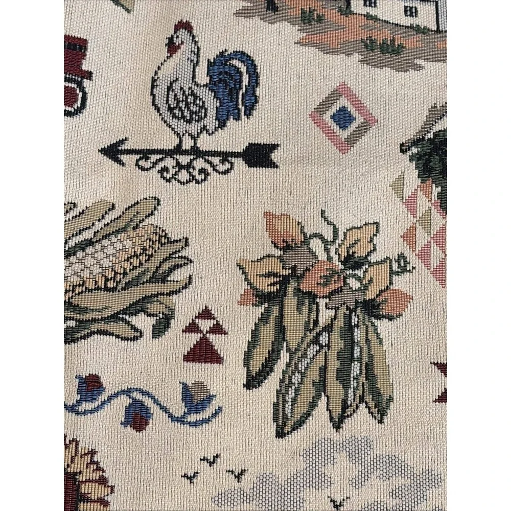 Vintage Farmhouse Tapestry Fabric Panel‎ Farm Barn Tractor Rooster 60x45